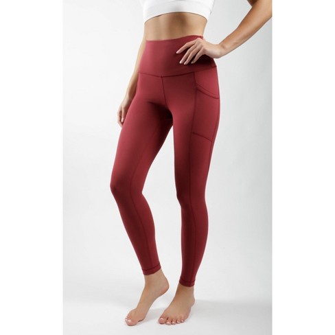 Yogalicious - Women's Nude Tech Elastic Free High Waist Side Pocket 7/8  Ankle Legging - Burnt Raspberry - Large