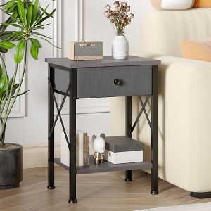 VECELO Modern X-Design Nightstand, End/Side Table with Fabric Drawer & Open Storage Shelves for Bedroom or Living Room - 1 of 4