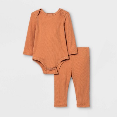 Grayson Mini Baby 2pc Rib Top & Bottom Set - Orange Newborn