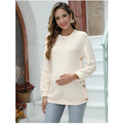 Maternity Tops Sweatshirt Button-Slit Faux Sweater
