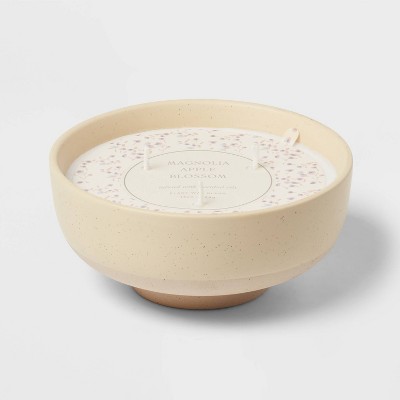 13oz Footed Textured Ceramic Dish with Dustcover Magnolia Apple Blossom Ivory - Threshold™