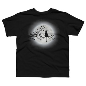 Boy's Design By Humans The Cat and The Moon By Maryedenoa T-Shirt - 1 of 4