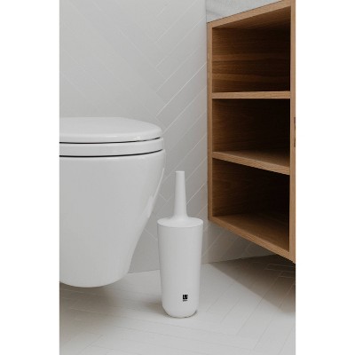 Compact White Ceramic Toilet Brush with Enclosed Holder