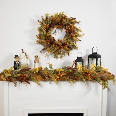 24" Grapewood Artificial Fall Wreath with Mixed Foliage and Berries
