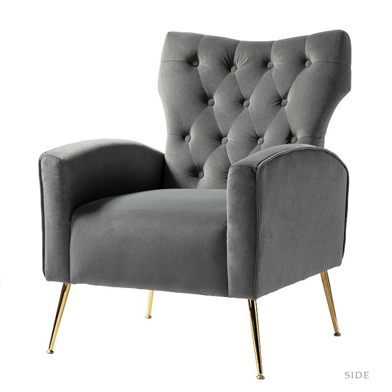 Raphael Velvet Tufted  Upholstered  Wingback Chair Accent Wingback silhouette with diamond button tufting   | Karat Home, 1 of 13