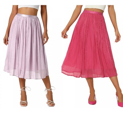 INSPIRE CHIC Women's Pleated Elastic Waist Casual Accordion Midi Skirt 2 Packs