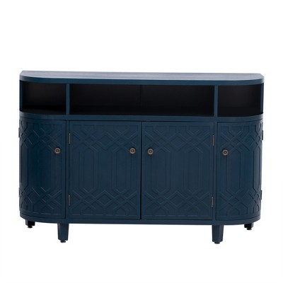 Chery Life Blue U_Style Curved Design Storage Cabinet With Four Doors and Adjustable Shelves, Suitable for Corridors, Entrances and Study.