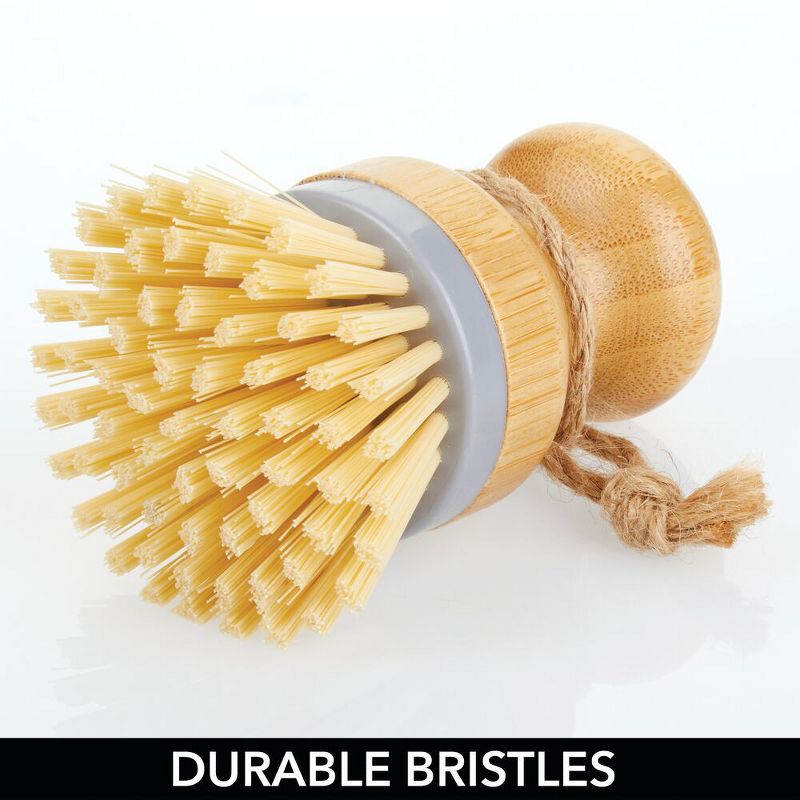 mDesign Bamboo Non-Scratch Dish Scrubber Cleaning Brush, 2 Pack, 4 of 9