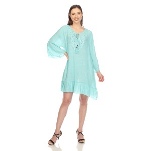 Women's Sheer Crochet Knee Length Cover Up Dress - White Mark - 1 of 4