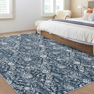 Farmhouse Floral Area Rug – Washable, Low Pile, Non-Slip, Stain-Resistant Carpet for Bedroom or Living Room