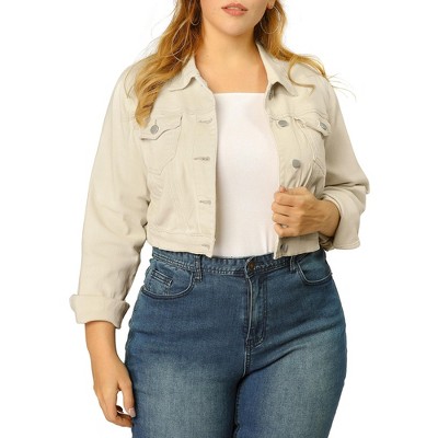 Agnes Orinda Women's Plus Size Cropped Long Sleeve Trendy Fashion Denim Jean Jackets