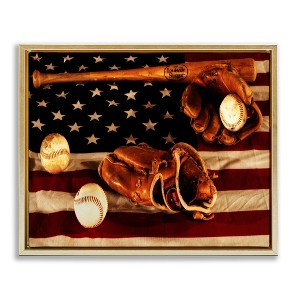 Stupell Industries Vintage American Flag Baseball Photo Floating Frame Canvas Art - 1 of 4
