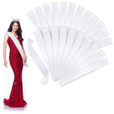 Sparkle and Bash 24 Pack White Satin Sashes for Pageants, Bachelorette Party, Prom, 4 x 33 In