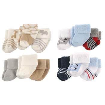 Luvable Friends Infant Boy Cotton Terry Socks, 12-Piece, Safari Blue Gray, 0-3 Months