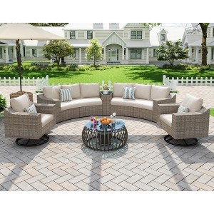 AMERLIFE 9-Piece Wicker Patio Set, Swivel Rocking Chairs, Sectional Sofa & Storage Table - 1 of 4