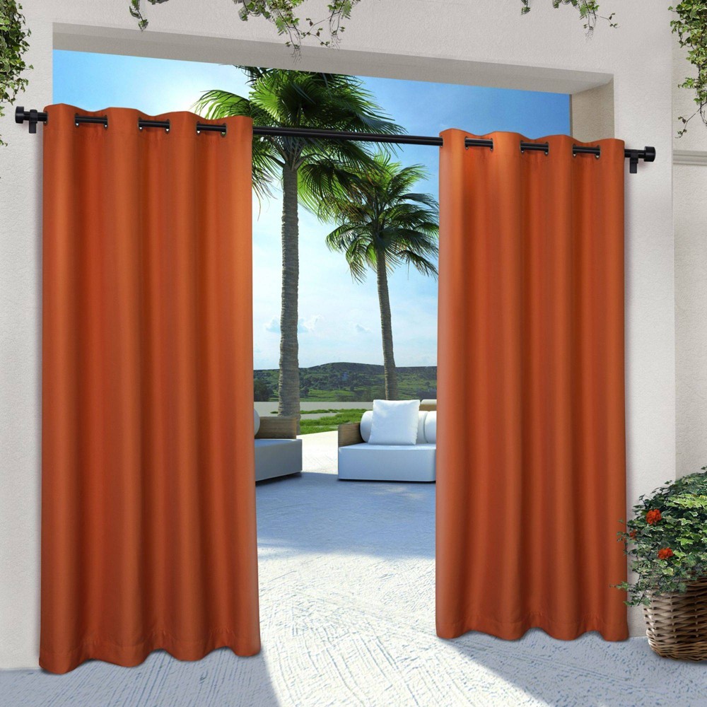 Set of 2 (96"x54") Solid Cabana Grommet Top Light Filtering Curtain Panel Orange - Exclusive Home: Indoor Weather-Resistant