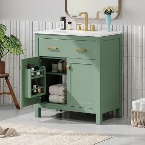 KWPZQEB 30" Bathroom Vanity with Ceramic Sink, Vanity Cabinet with Flip-Top Drawer & Doors, Free Standing Single Basin Vanity Set for Bathroom - 1 of 4