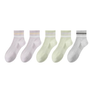 Anna-Kaci 5 Pairs Women Cotton Ankle Socks with Pastel Striped Cuffs Soft Breathable Knit Fabric for Everyday Comfort - 1 of 4
