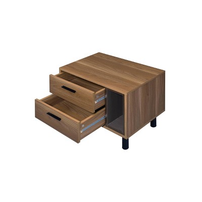 Brown Oak and Black Metal Rectangular Accent Table with Storage