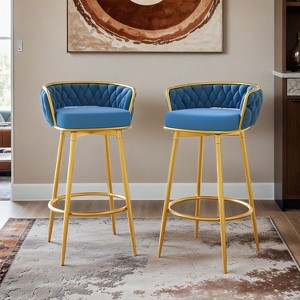 Swivel Counter Height Bar Stools Set of 2,31.5"Bar Height Stools with Hand-Woven Backrest & Gold Metal Legs - Leovsnove - 1 of 4