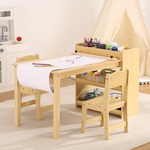 Kids Art Table & Chairs Set w/ Large Storage - Wooden Activity Desk for Drawing, Crafts in Playroom,Nursery,Classroom - 1 of 4