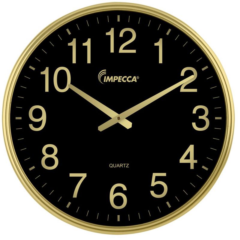 Impecca 18-inch Quiet Movement Wall Clock - Gold/Black, 1 of 4