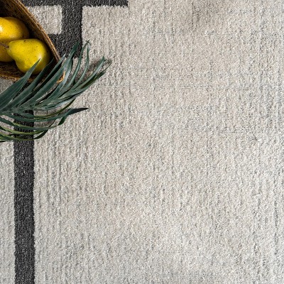 Beige Geometric Border Synthetic Rectangular Area Rug