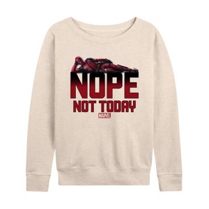 Women's - Marvel - Deadpool Nope Not Today Lightweight French Terry Wide Neck Long Sleeve Shirt - 1 of 4