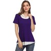 Women's Short Sleeve V-Neck Contrast Collared Shirts Patchwork Work Blouse Tunics Tops - 4 of 4