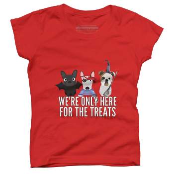 Girl's Design By Humans Dog Halloween - We're Only Here For The Treats By PedigreePrints T-Shirt
