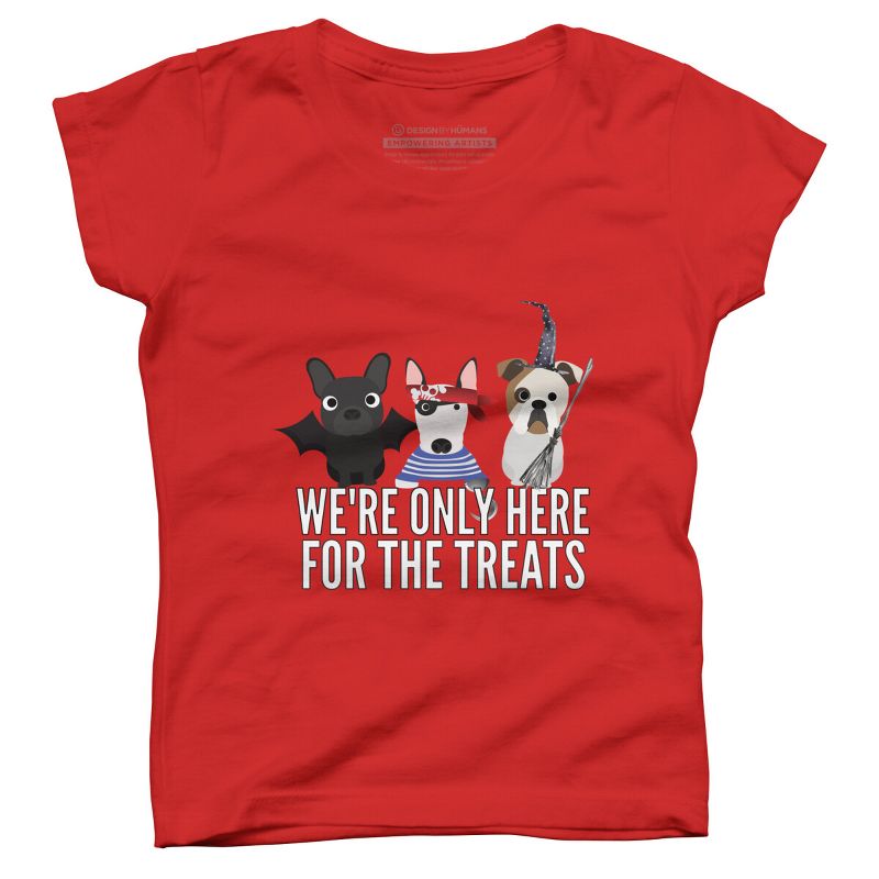 Girl's Design By Humans Dog Halloween - We're Only Here For The Treats By PedigreePrints T-Shirt, 1 of 5
