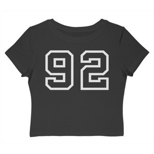 Rerun Island Women's 92 Collegiate Outline White Short Sleeve Graphic Cotton Baby Tee - Caviar S - 1 of 4