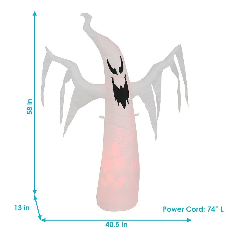 Sunnydaze 58" Self-Inflatable Holiday Spooky Glowing Ghost Outdoor Halloween Lawn Decoration with Red LED Light, 3 of 12