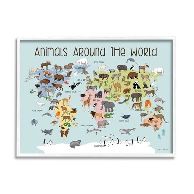 Stupell Industries Animals Around The World Map Framed Giclee Art