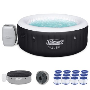 Coleman SaluSpa AirJet 4 Person Round Inflatable Hot Tub Outdoor Spa with 120 Soothing AirJets, Cover, and Type VI Filter Cartridge (12 Pack), Black - 1 of 4