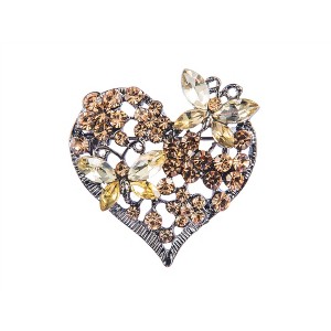 Anna-Kaci Womens Floral Silvery Tone Crystal Rhinestone Insect Butterfly Love Flower Heart Brooch Pin - 1 of 4