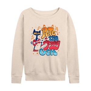 Women's - Pete the Cat - Groovy Poster Lightweight French Terry Wide Neck Long Sleeve Shirt - 1 of 4