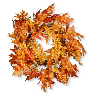 24" Maple Leaf and Berry Wreath - National Tree Company