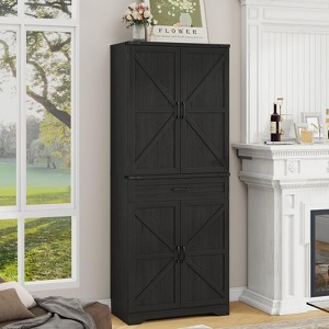 Tall Storage Cabinet with Adjustable Shelves & Drawer, Freestanding Cupboard - 1 of 4