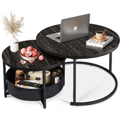 Coffee Table Set, Round Nesting Small Tables with Storage for Living Room, Apartment, Bedroom, 31.5" & 23.6"