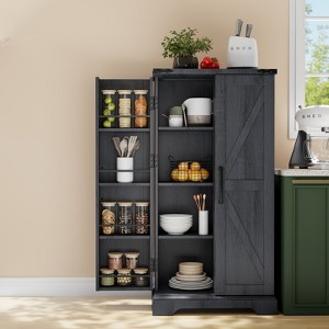 SinCiDo Farmhouse Kitchen Pantry with Barn Doors and Adjustable Shelves, Storage Cabinet, Rustic Wood Cupboard for Kitchen - 1 of 4