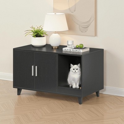 MAYEERTY 33*19"Modern Hidden Cat Cabinet with Scratch Pad for Living Room, Black
