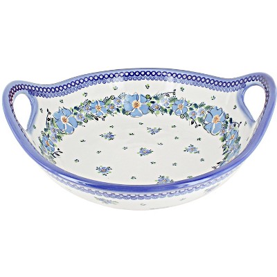 Blue Rose Polish Pottery MU07 Galia Deep serving Bowl with Handles