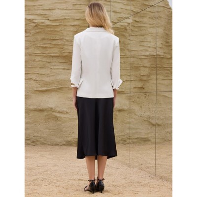 INSPIRE CHIC Women's Double Breasted Notched Lapel 3/4 Sleeve Contrast Trim Fully Lined Formal Work Office Suit Jacket Blazer Large White — фото 5