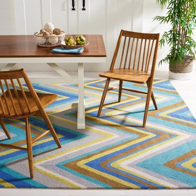 Blue and Multicolor Chevron Hand-Knotted Synthetic Area Rug, 8' x 10'