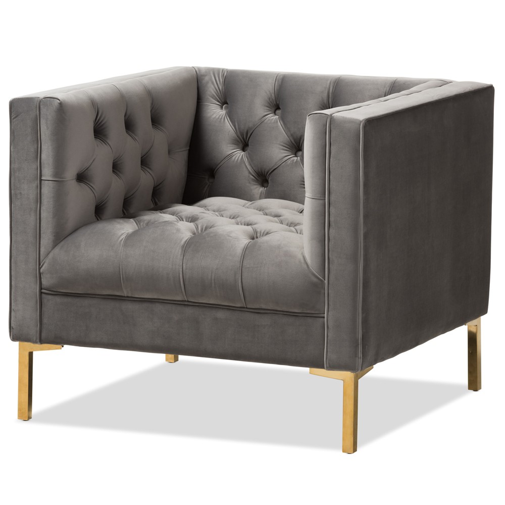 Photos - Chair Zanetta Luxe and Glamour Velvet Upholstered Gold Finished Lounge  Gra