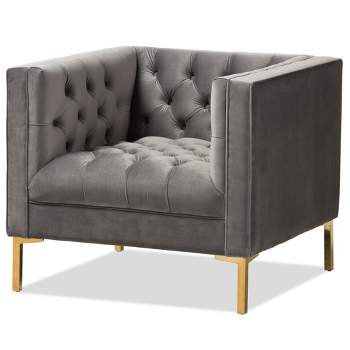 Zanetta Luxe And Glamour Velvet Upholstered Gold Finished Lounge Chair - Baxton Studio