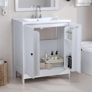 VINGLI Bathroom Vanity with Ceramic Sink, 30 Inch White Bathroom Sink Cabinet Combo, Restroom Basin Cabinet with 2 Doors - 1 of 4