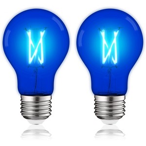 Luxrite A19 LED Blue Edison Light Bulb, 4.5W=60W Equivalent, Clear Glass Filament, UL Listed, Indoor Outdoor, Porch, E26 Standard Base 2 Pack - 1 of 4