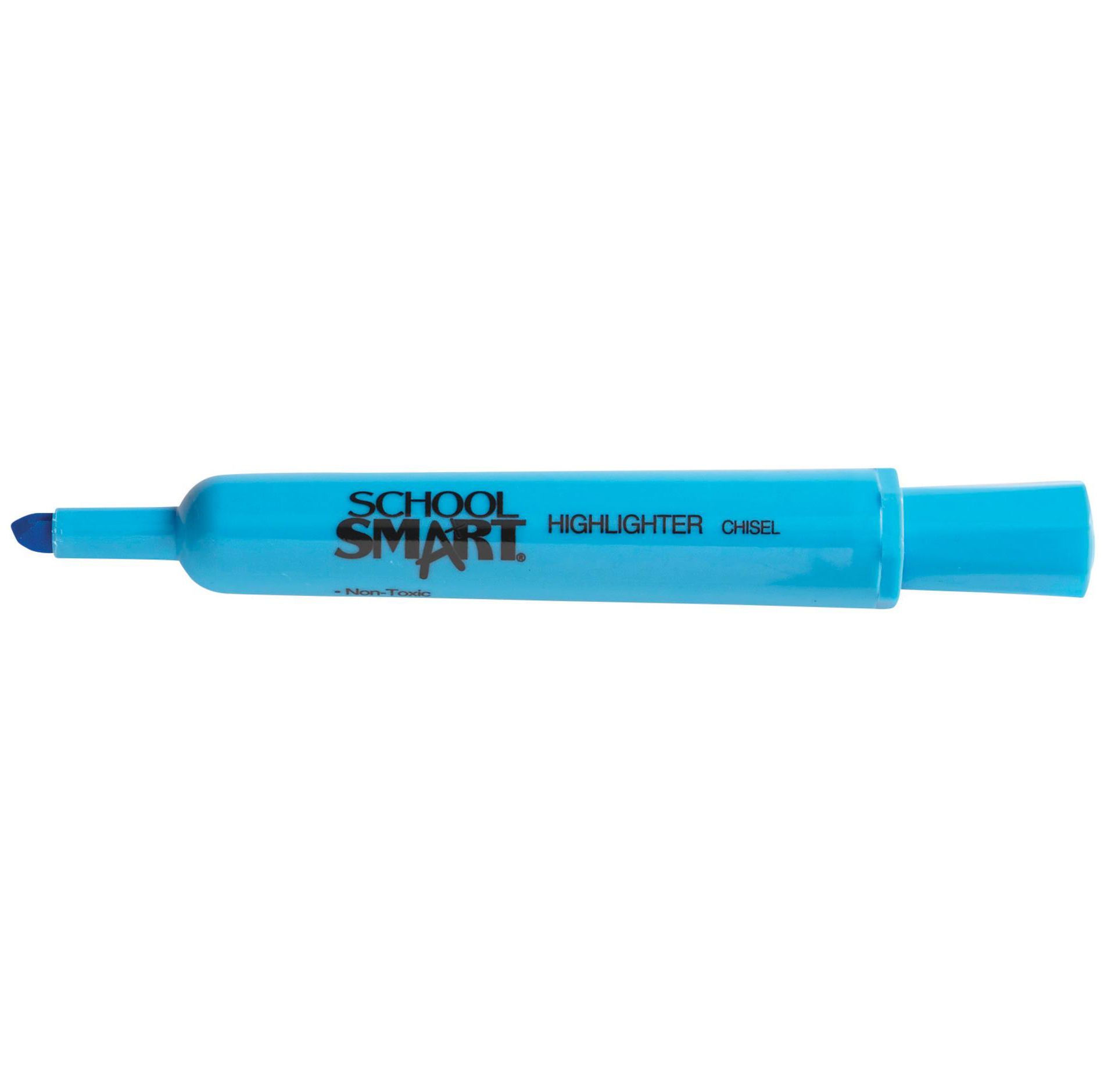 School Smart Tank Style Highlighters, Chisel Tip, Blue, Pack of 12